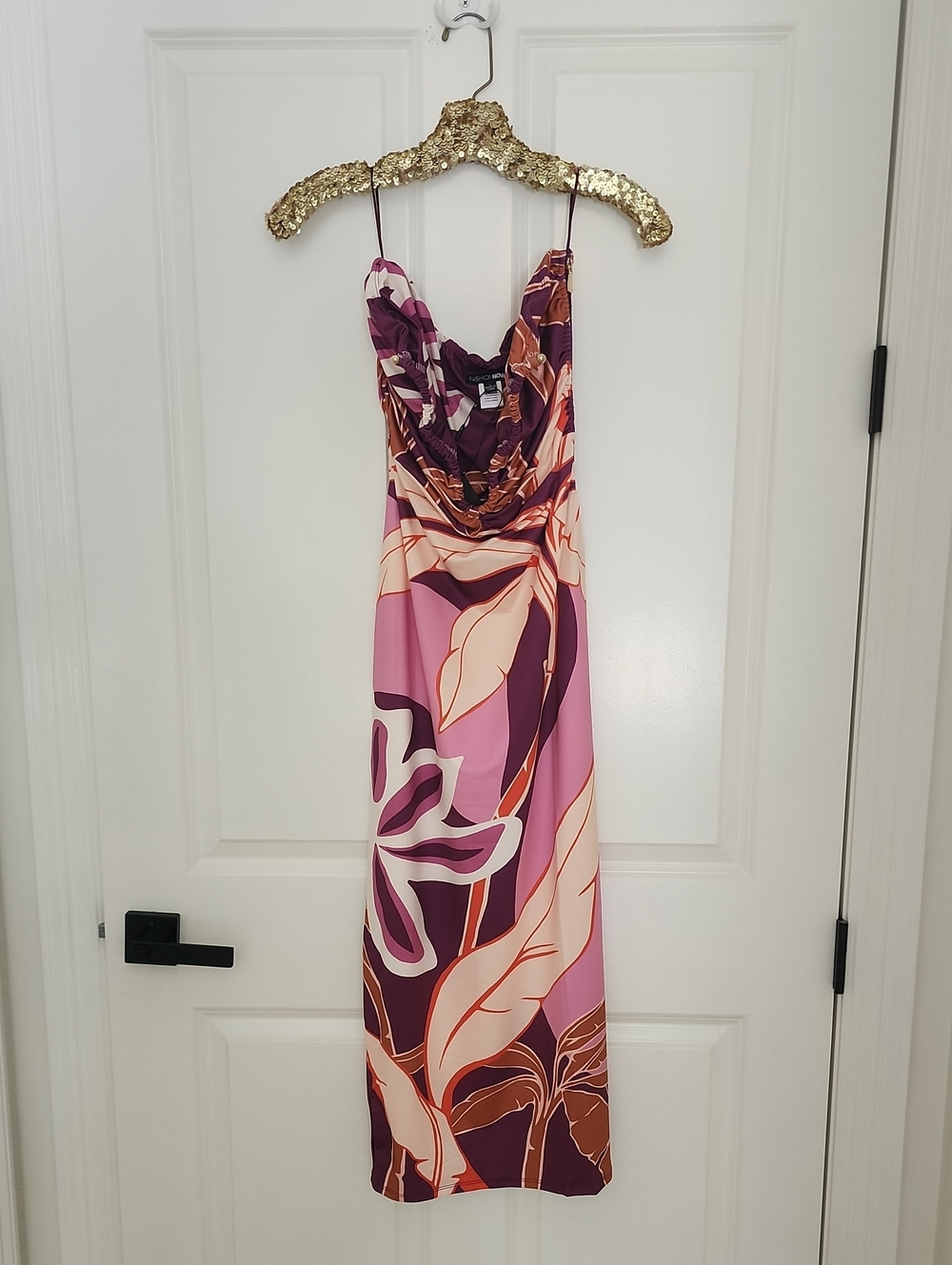 Fashion Nova Pink, Purple & Cream Floral Cowl Maxi Dress